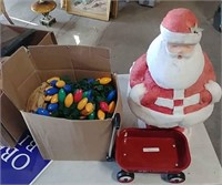 Santa, Christmas lights and little wagon