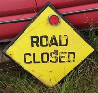 Antique Metal Sign Road Closed With Reflector