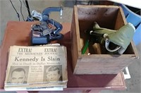 Microscope, Kennedy newspapers and other items