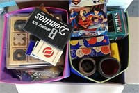 Poker chips, child's toys, cards and others