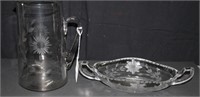 Etched Pitcher & 2 Handle Dish