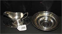 Silver Plate Gravy Boat & 2 Bowls