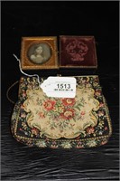 Tin Type Framed Photo & Tapestry Purse