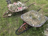 (2) Antique Wheel Barrels Garden Decor