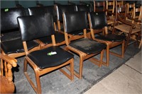 Group of 7 Wooden Chairs - Black Seat & Back