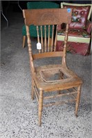 Carved Straight Back, Cane Bottom Chair