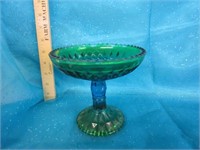 Beautiful footed green & blue glass dish
