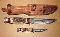 Antler / Bone Handled Knife Set in Sheath