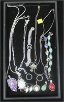 Lot, sterling silver necklaces, rings, pendants