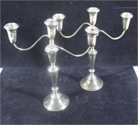 Pair sterling silver weighted candle holders for