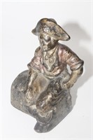 Cast iron pirate sitting on treasure chest bank,