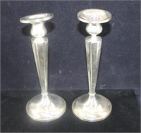 Pair sterling silver weighted 9" Birles candle