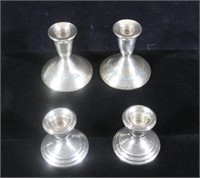 Lot, pair sterling silver  weighted candle holders