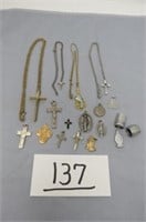 16 PCS RELIGIOUS JEWELRY, SOME MARKED