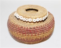 Indian basket with lid and hole, 4" H, 6" D