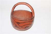 Redware Indian pottery, 6" with handle