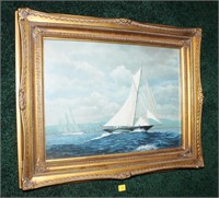 12" x 16" Oil on board, sailing scene signed