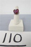 RETRO STERLING SIZE 6 IRIDESCENT HEART STONE RING