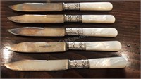 Lot of five pearl handle silver plated knifes