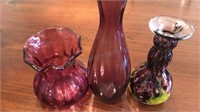 Lot of three Miniature art glass  vases