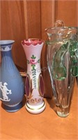 Wedgewood Vase, Ceramic with pink glass insert &