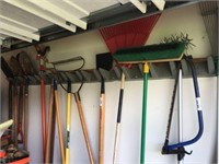 Lawn & Garden Tools Along Garage Wall