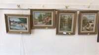 Four small paintings of a county scene