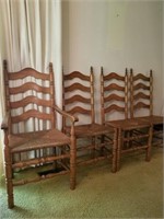 RUSH SEAT LADDER BACK CHAIRS WITH TURNED POST