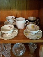 CUPS AND SAUCERS -- 2 GERMAN SETS -- 1 OCCUPIED J