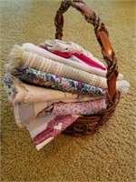 SMALL BASKET OF MISC. MATERIAL/ LINENS