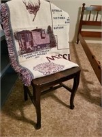 ANTIQUE WOOD CHAIR AND MISSISSIPPI THROW
