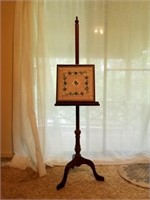 ANTIQUE PICTURE STAND AND NEEDLEPOINT FRAMED