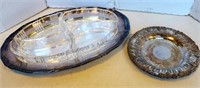 Oval Silver Plated Server w Glass Inserts &