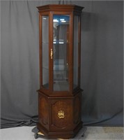 Mid Century Walnut Polygon Curio Cabinet