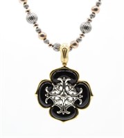 Cross & Clover Brass & Bead Pendant Necklace
