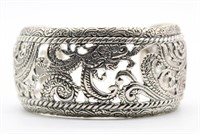 Foliated Pierced Silver Tone Cuff Bracelet