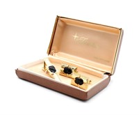 VNTG Black Onyx & Gold Tone Cuffs & Tie Clip