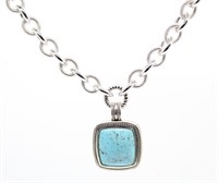 Square Form Turquoise & Silver Tone Necklace