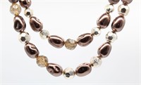 Faux Chocolate Pearl & Beaded 2 Tier Necklace