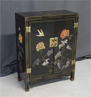 Chinese Black Lacquer Stone Garden Cabinet