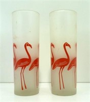 * Two Nice Old Tall Flamingo Frosted Glasses