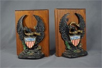 Cast Iron Eagle and Wood Patriotic Bookends