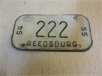 1954- 55 Bicycle License Plate - Reedsburg