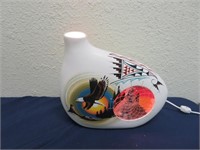 Electric Lighted Hand Painted Native American Vase