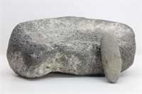 Lg Basalt Native American Grinding Stone & Pestle