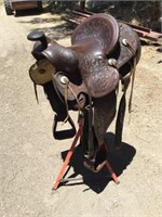 Western Style Roping Saddle w/ Metal Stand