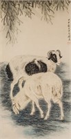 LIU KUILING Chinese 1885-1967 Watercolor Rams