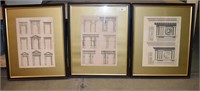 3 pcs Framed Architectural Drawing Prints