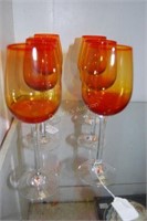 Set of 6 amberina & crystal wine goblets