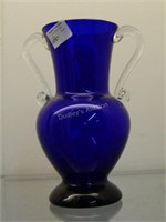 Cobalt 9.5" vase w/ crystal applied handles